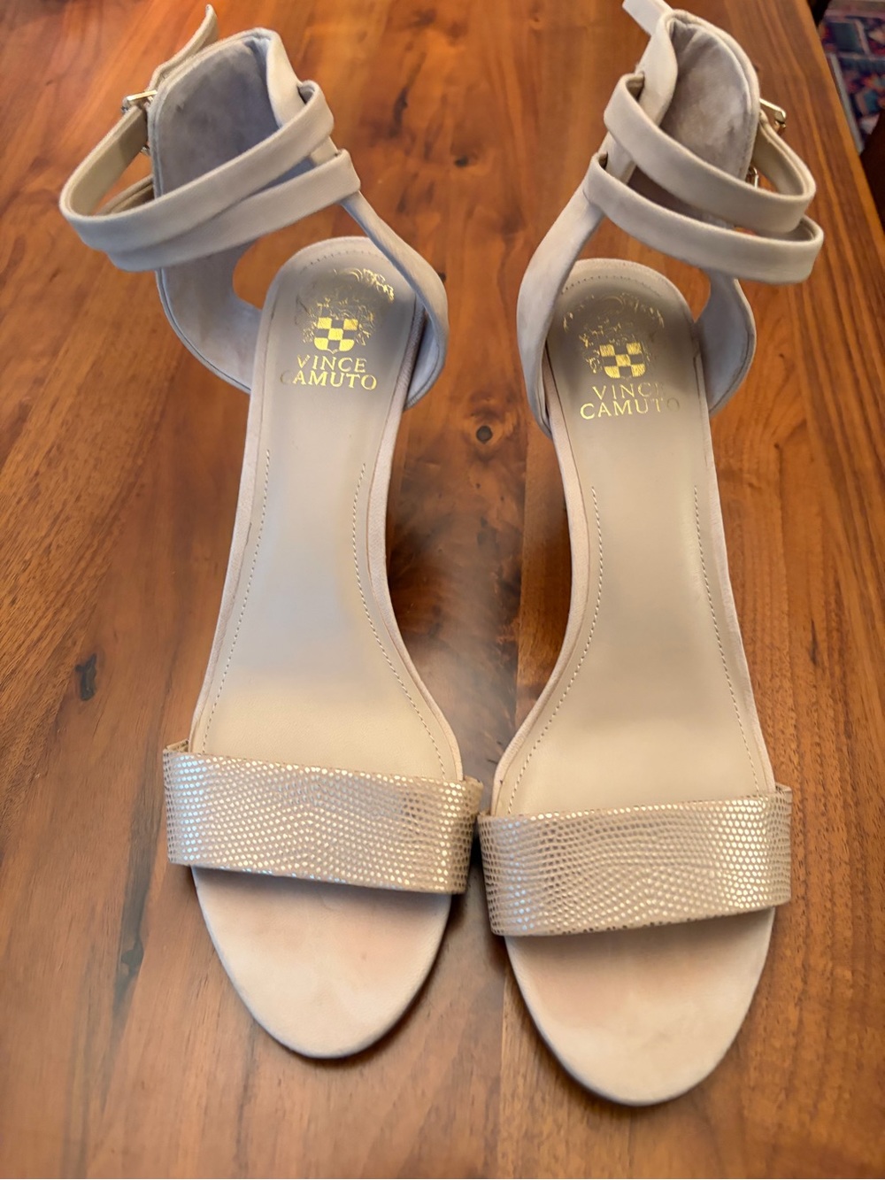 Vince Camuto Nude Textured Ankle-Strap Heels
